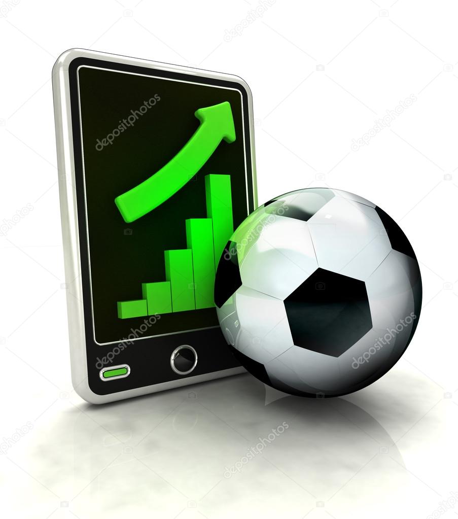 increasing graph stats of football business on smart phone display
