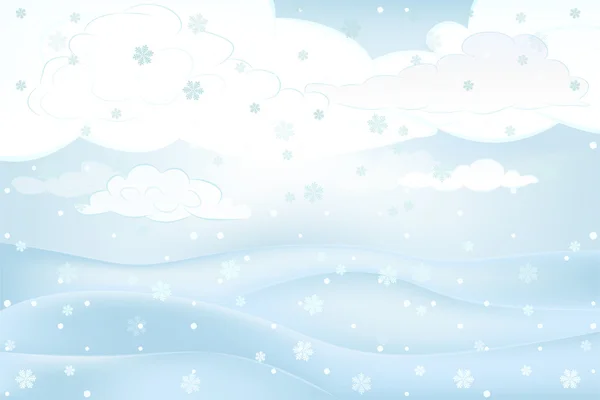 Ruhiger Winter im Freien mit schneebedeckten Hügeln bei täglichem Schneefall — Stockvektor