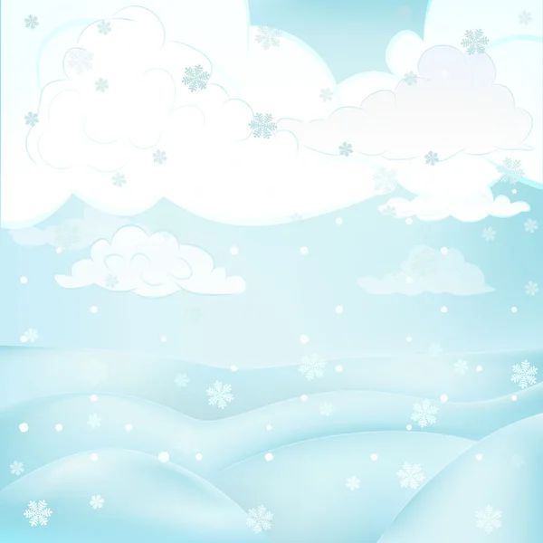 Quadrat Winter Landschaft Ansicht mit schneebedeckten Hügeln bei bewölkten Schneefall-Vektor — Stockvektor