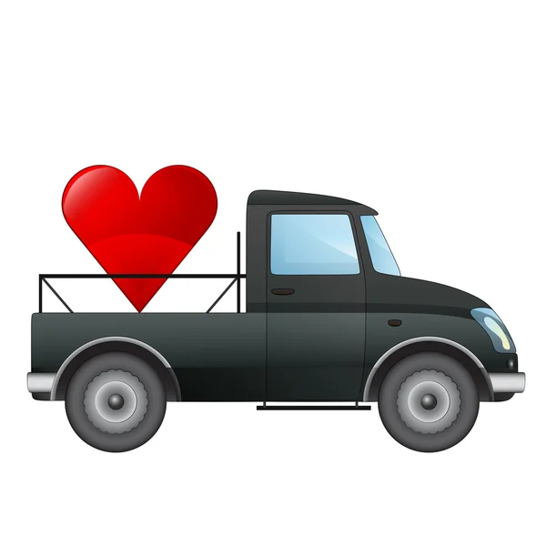 Isolated pick up car love transport concept vector drawing — Stock Vector