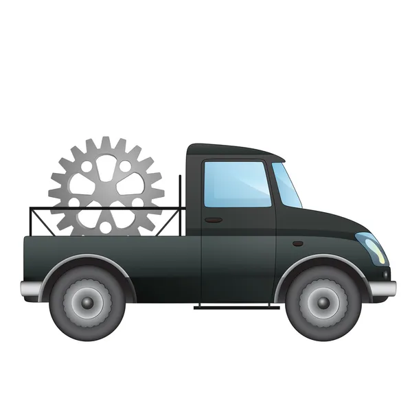 Isolated pick up car as transporter for machinery industry vector drawing — Stock Vector