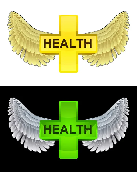 Flying angelic health icon in black and white set vector — Stock Vector