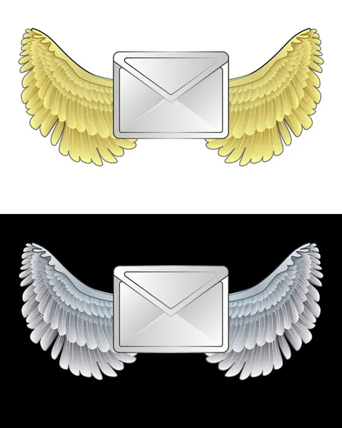 Icône de courriel angélique volant en noir et blanc ensemble vecteur — Image vectorielle