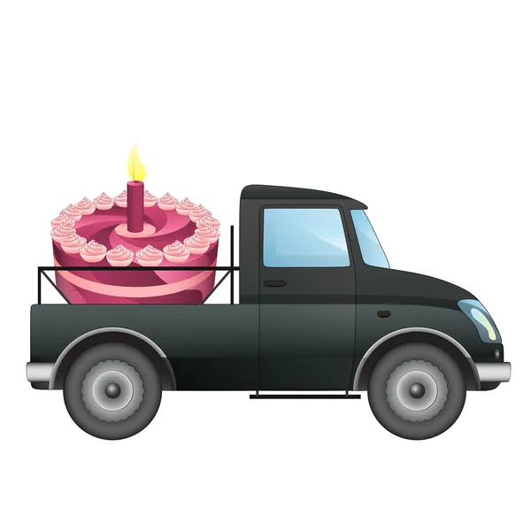 Voiture de ramassage isolé avec dessin vectoriel de livraison gâteau célébration — Image vectorielle