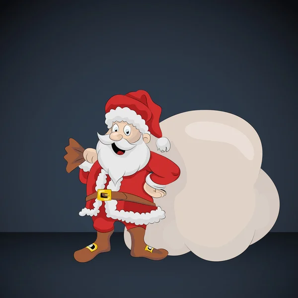 Santa claus groet met tas met geschenken op donkere kaart vector — Stockvector