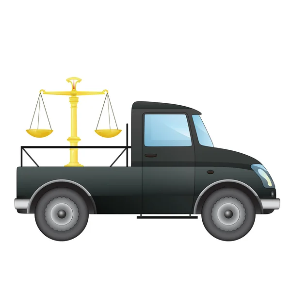 Isolato pick up auto con giustizia commercio peso vettore disegno — Vettoriale Stock