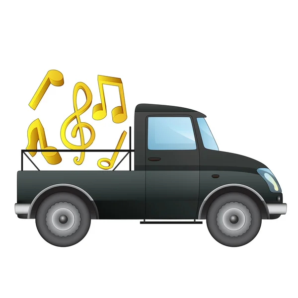 Isolerade plocka upp bilen med musik kul leverans vektorritning — Stock vektor