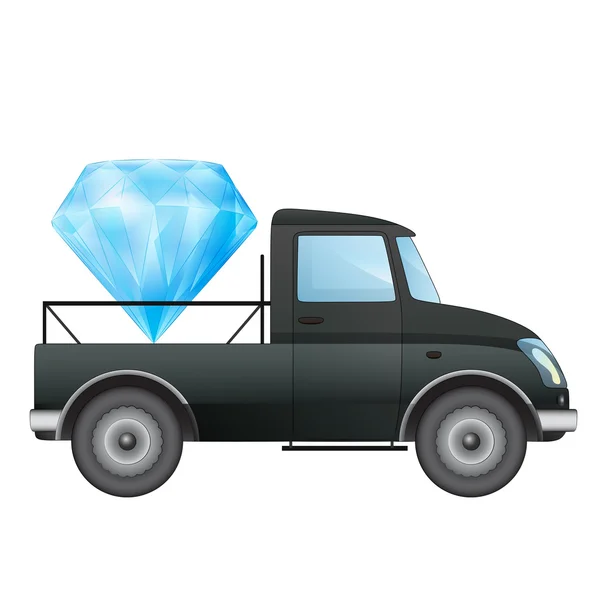 Isolated pick up car as secure diamond delivery vector drawing — Stock Vector