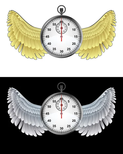 Flying angelic stopwatch icon in black and white set vector — Stock Vector