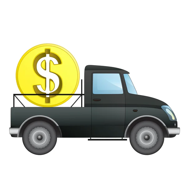 Isolated pick up car as Dollar money business transporter vector drawing — Stock Vector