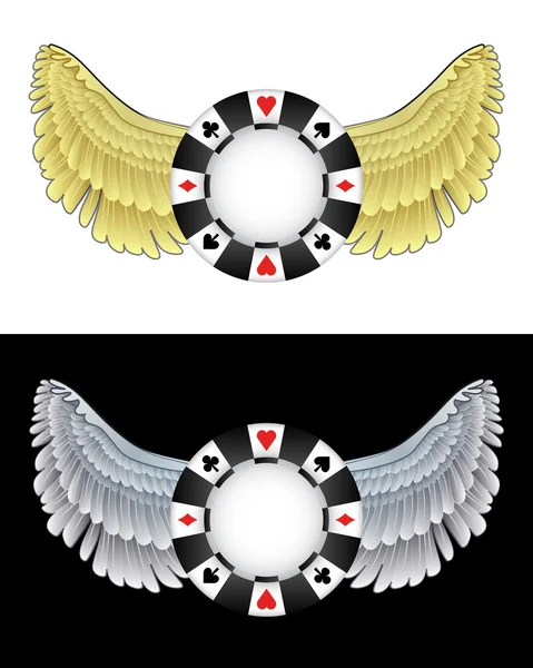 Vuelo angelical chip icono de póquer en blanco y negro set vector — Archivo Imágenes Vectoriales