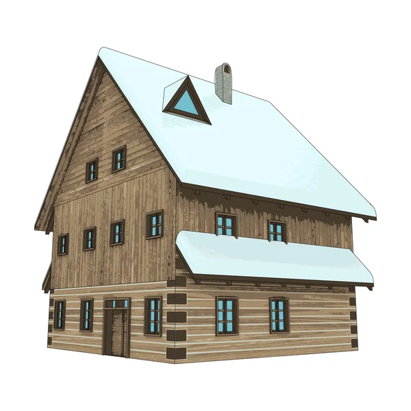 Isolated rustic winter wooden high cottage house vector Stock Vector