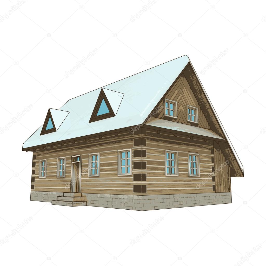 isolated classical winter wooden cottage vector