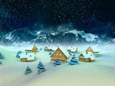 dağlar ve kar yağışı ile kış Köyü genel görünümü