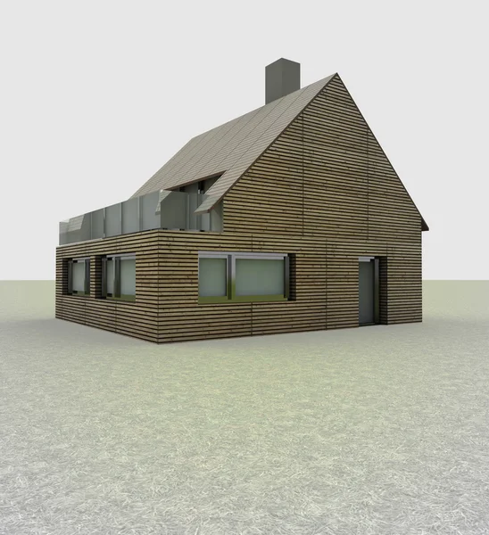 Ξύλινο σπίτι ή το εξοχικό σπίτι με καπνοδόχο στη στέγη — Φωτογραφία Αρχείου