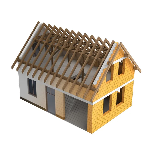 Construção de madeira casa projeto mistura transição — Fotografia de Stock