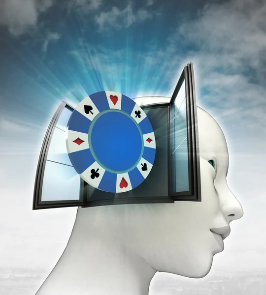 Bet poker game coming out or in human head with sky background — Stock Photo, Image