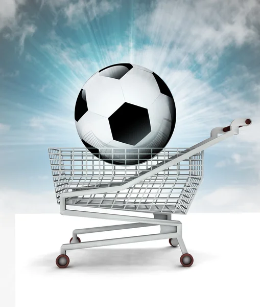 Bought new ball in shopping cart with sky — Stock Photo, Image