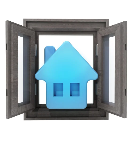 Geïsoleerde geopende venster naar uw nieuwe huis eigendom — Stockfoto