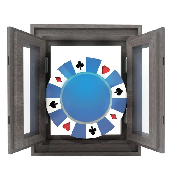 Isolated house window with poker chip in the middle — Stock Photo, Image
