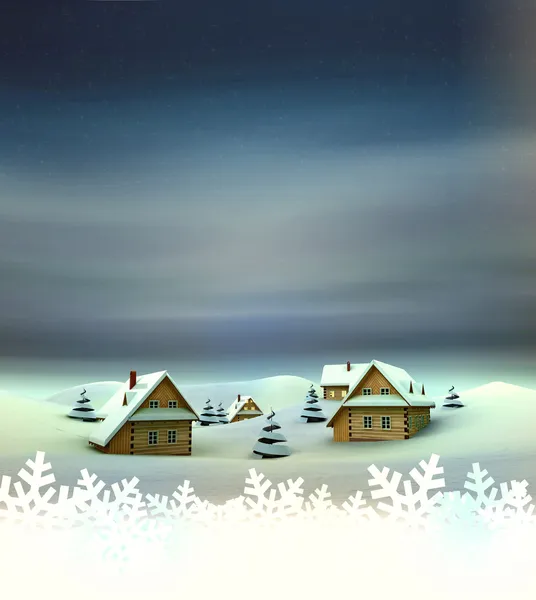 Winter village card with white space — Stock Photo, Image