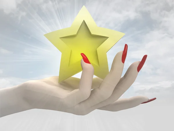 Golden star i kvinnor hand render — Stockfoto