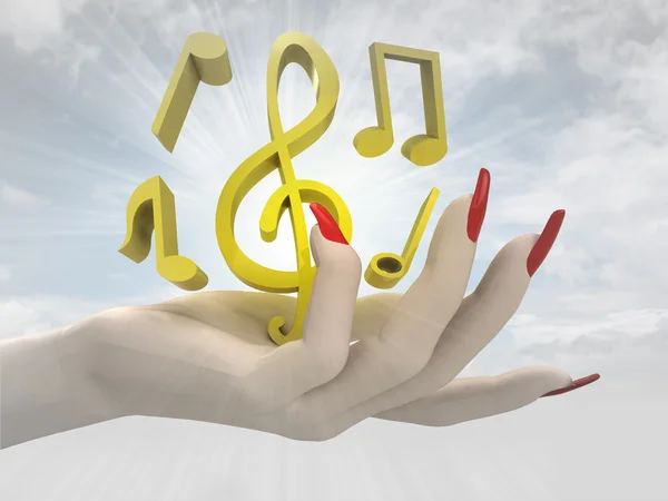 Golden music icons in women hand render — Stock Photo, Image