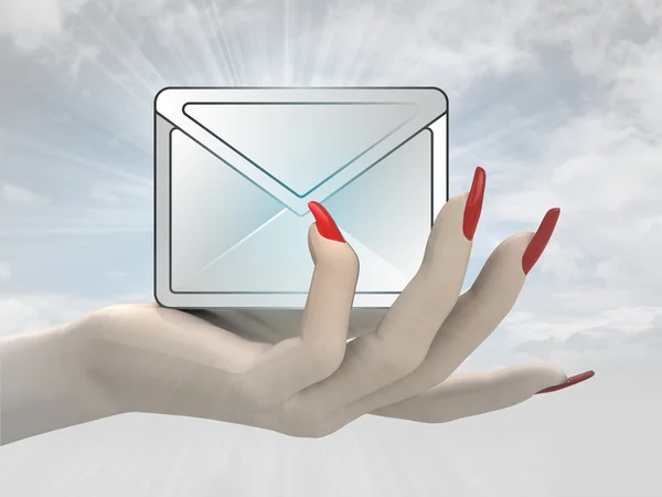 Messaggio e-mail in mano alle donne rendering — Foto Stock