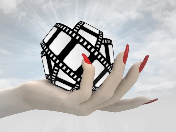 Film tape in vrouwen hand renderen — Stockfoto