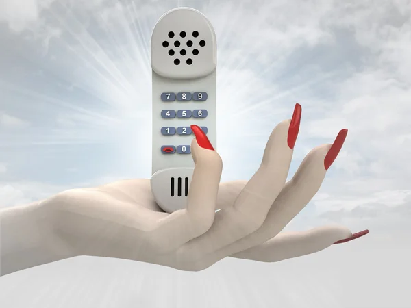 Retro telephone in women hand render — Stock Photo, Image