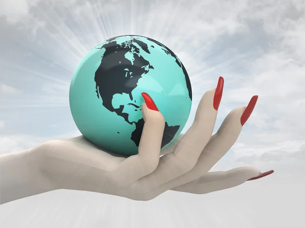 Globe with north America in women hand render — Stock Photo, Image