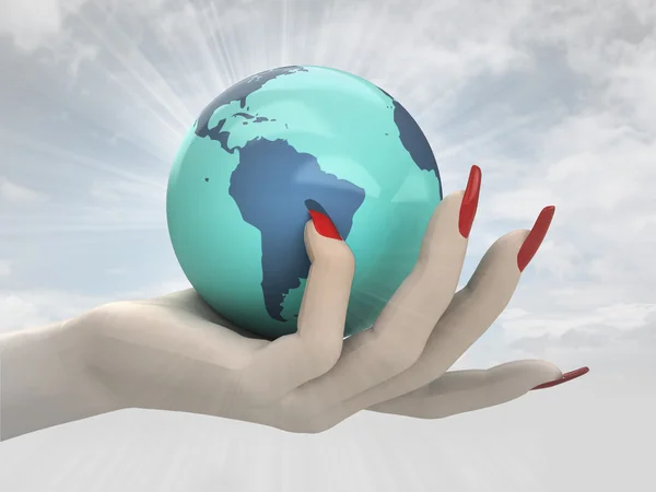 Globe with south America in women hand render — Stock Photo, Image