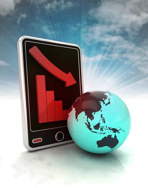Descending graph of Asian countries stats on phone display with sky — Stock Photo, Image