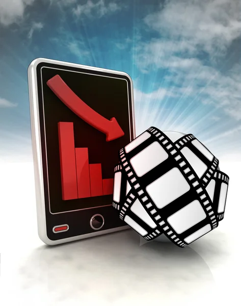 Descending graph of cinematography production on phone display with sky — Stock Photo, Image