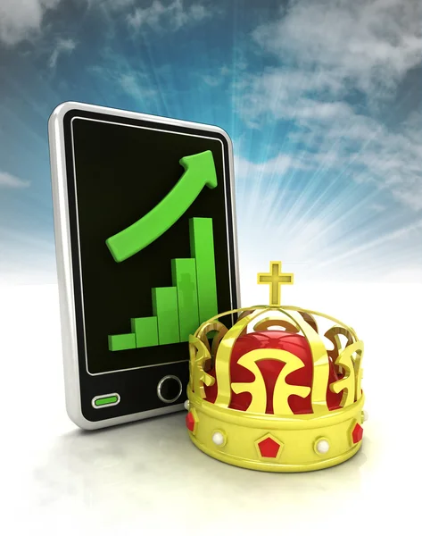 Increasing graph stats as royal trade business on phone display with sky illustration — Stock Photo, Image