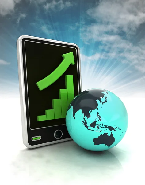 Increasing graph stats of Asian countries on phone display with sky — Stock Photo, Image
