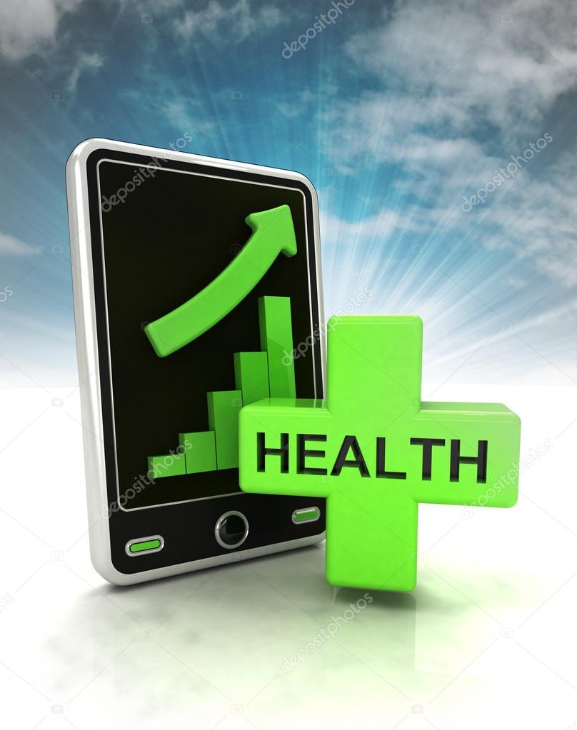 increasing graph stats of health care on phone display with sky