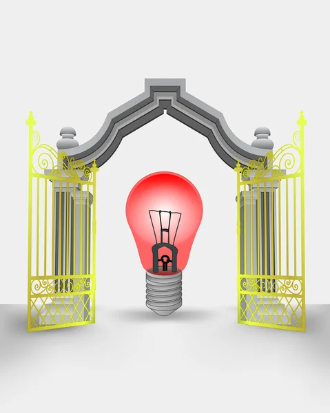 Golden gate entrance with red warning bulb vector — Stock Vector