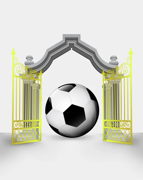 Golden gate ingang met voetbal bal vector — Stockvector