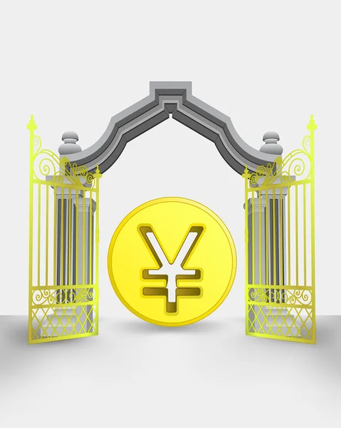 Złota brama wejście z yuan walutą monety wektor — Wektor stockowy