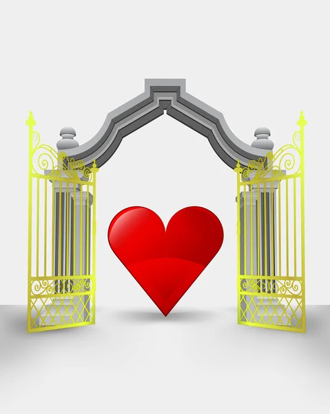 Puerta de entrada dorada con vector rojo del corazón — Vector de stock