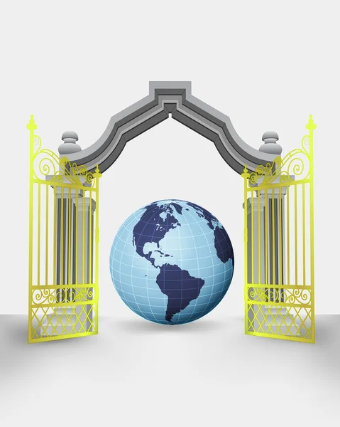 Golden gate ingang met Amerika earth globe vector — Stockvector