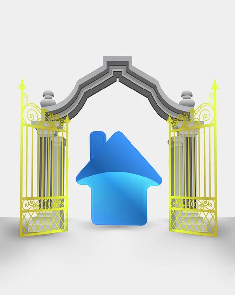 Entrada puerta de oro con nuevo vector de propiedad de la casa — Vector de stock