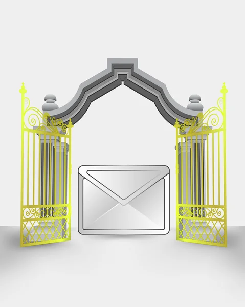 Entrada de portão dourado com novo vetor de mensagem — Vetor de Stock