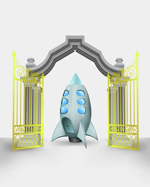 Golden gate ingang met ruimte raket vector — Stockvector