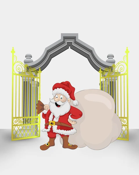 Golden gate entrance with Santa Claus with bag vector — Stock Vector