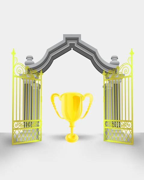 Puerta de entrada dorada con vector de copa de campeones — Vector de stock