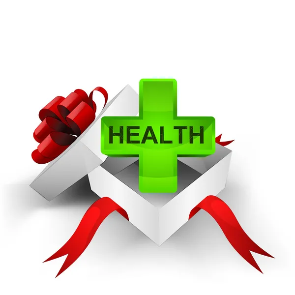 红丝带包裹的盒与健康十字架内矢量 — 图库矢量图片
