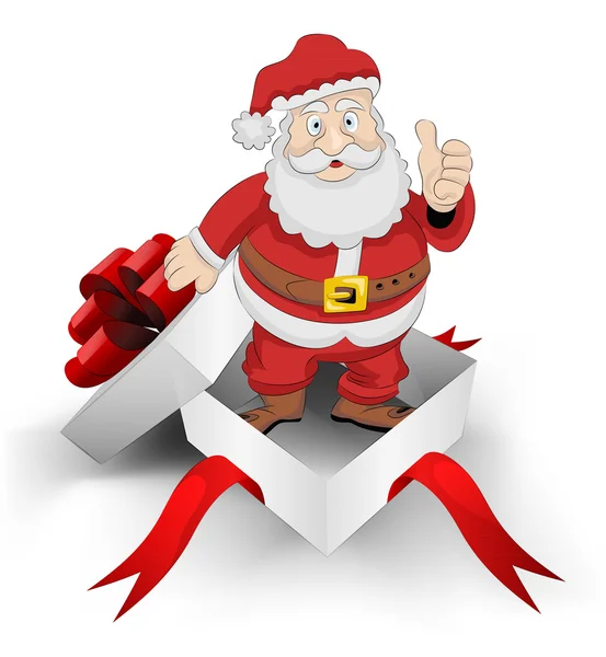 Rood lint gewikkeld doos met santa claus binnen vector — Stockvector