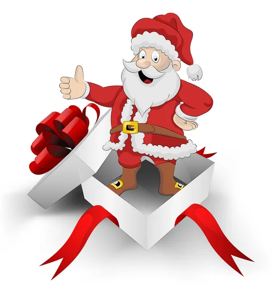 Коробка с красной лентой и счастливым Санта Клаусом внутри вектора — стоковый вектор